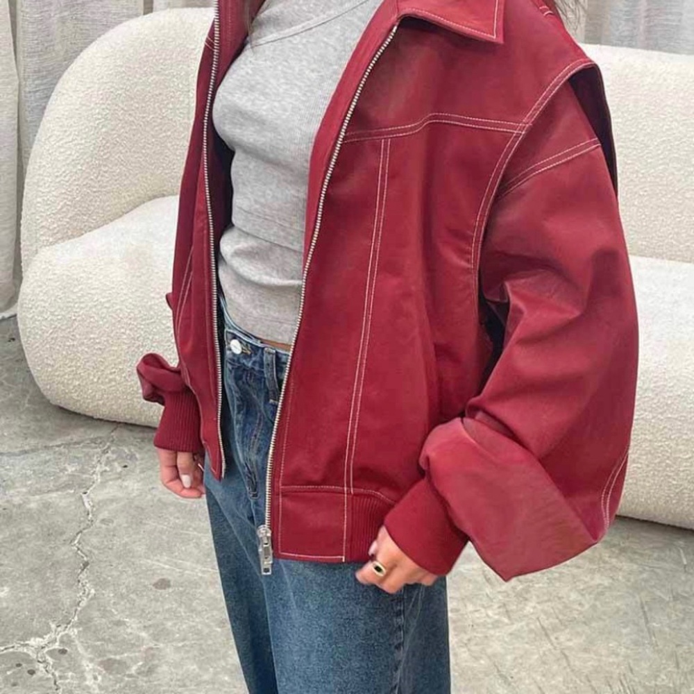 Red Leather Bomber Jacket